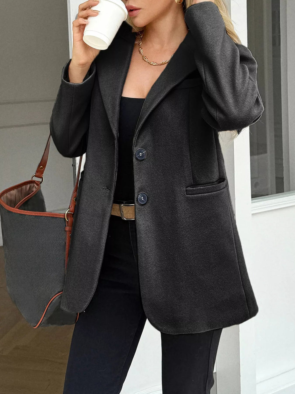 Lapel Collar Button Up Blazer.