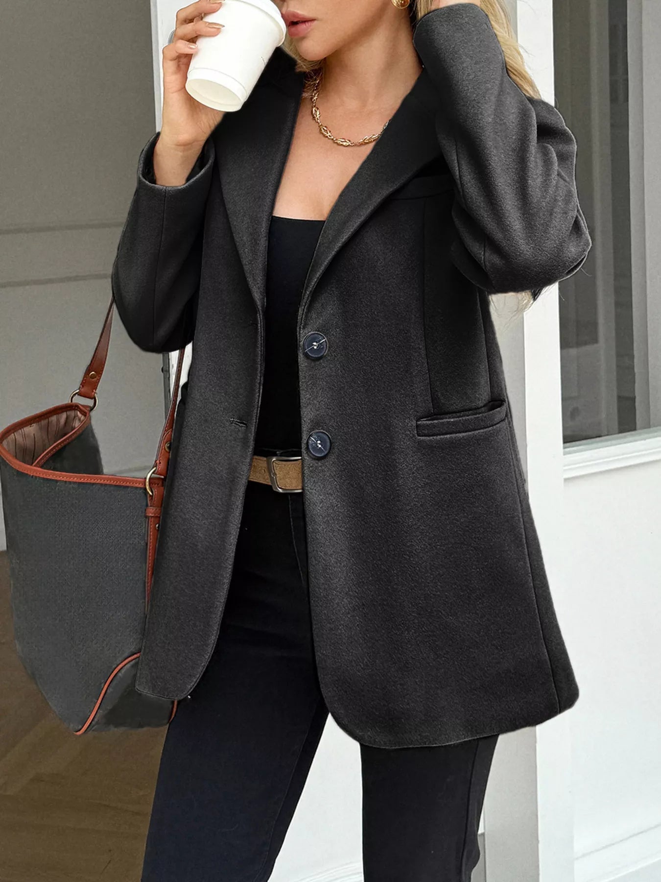 Lapel Collar Button Up Blazer.