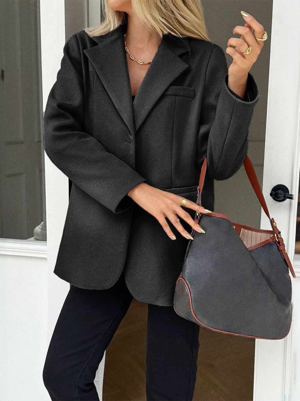 Lapel Collar Button Up Blazer.