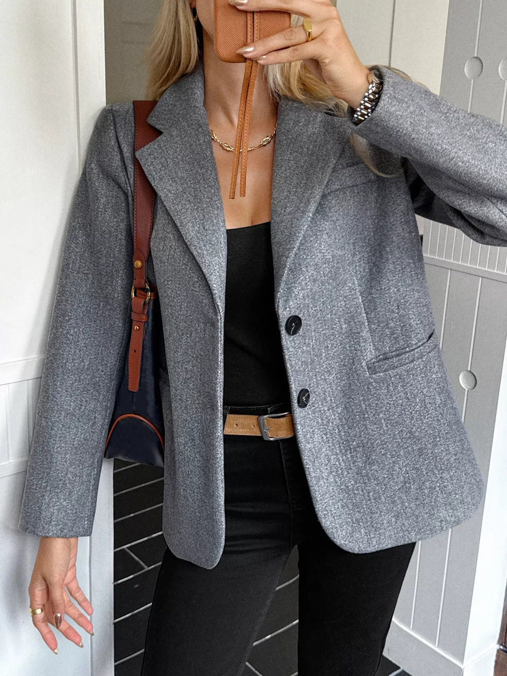 Lapel Collar Button Up Blazer.