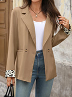 Lapel Collar Leopard Cuff Long Sleeve Blazer.