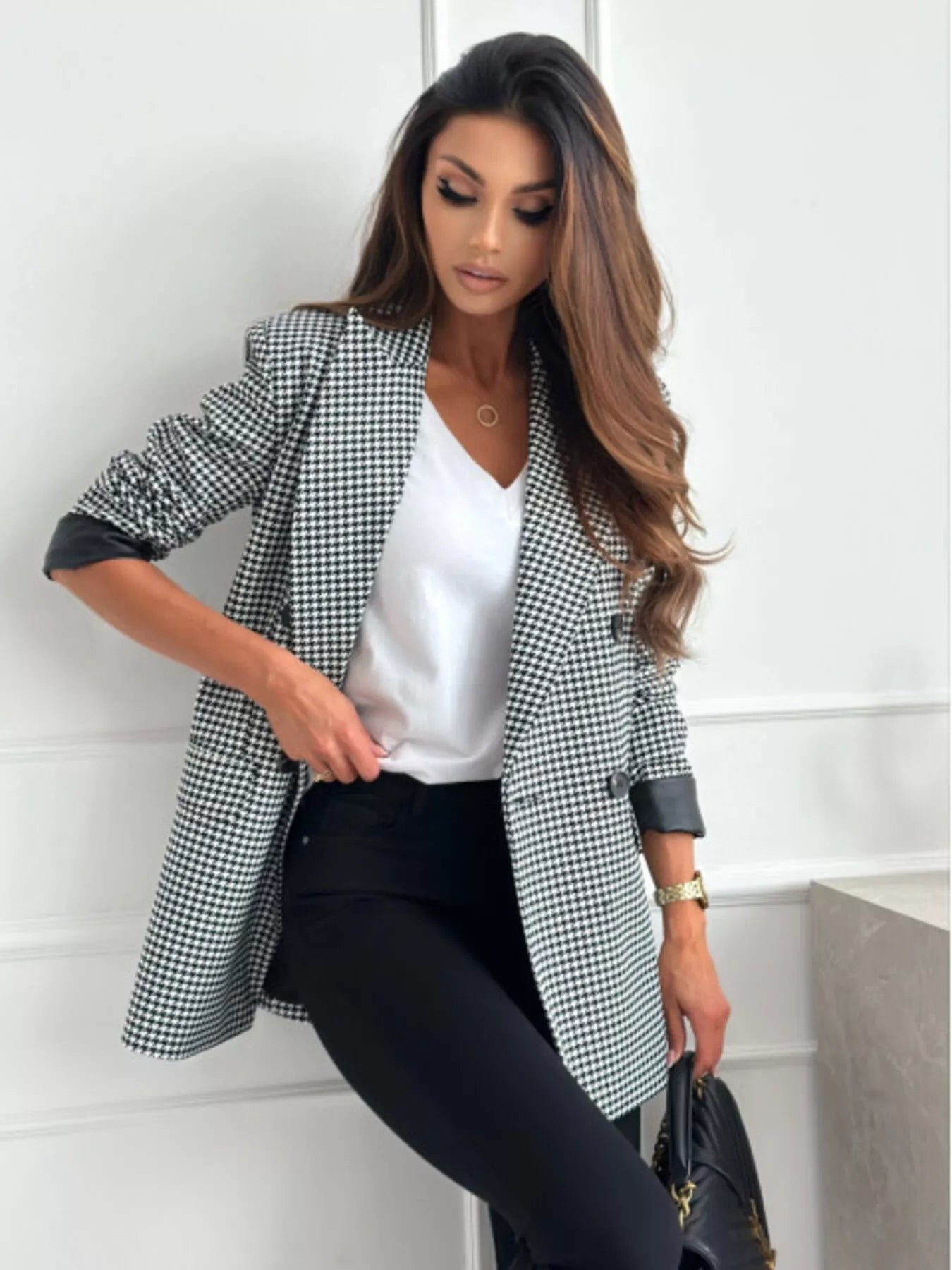Lapel Collar Long Sleeve Blazer.