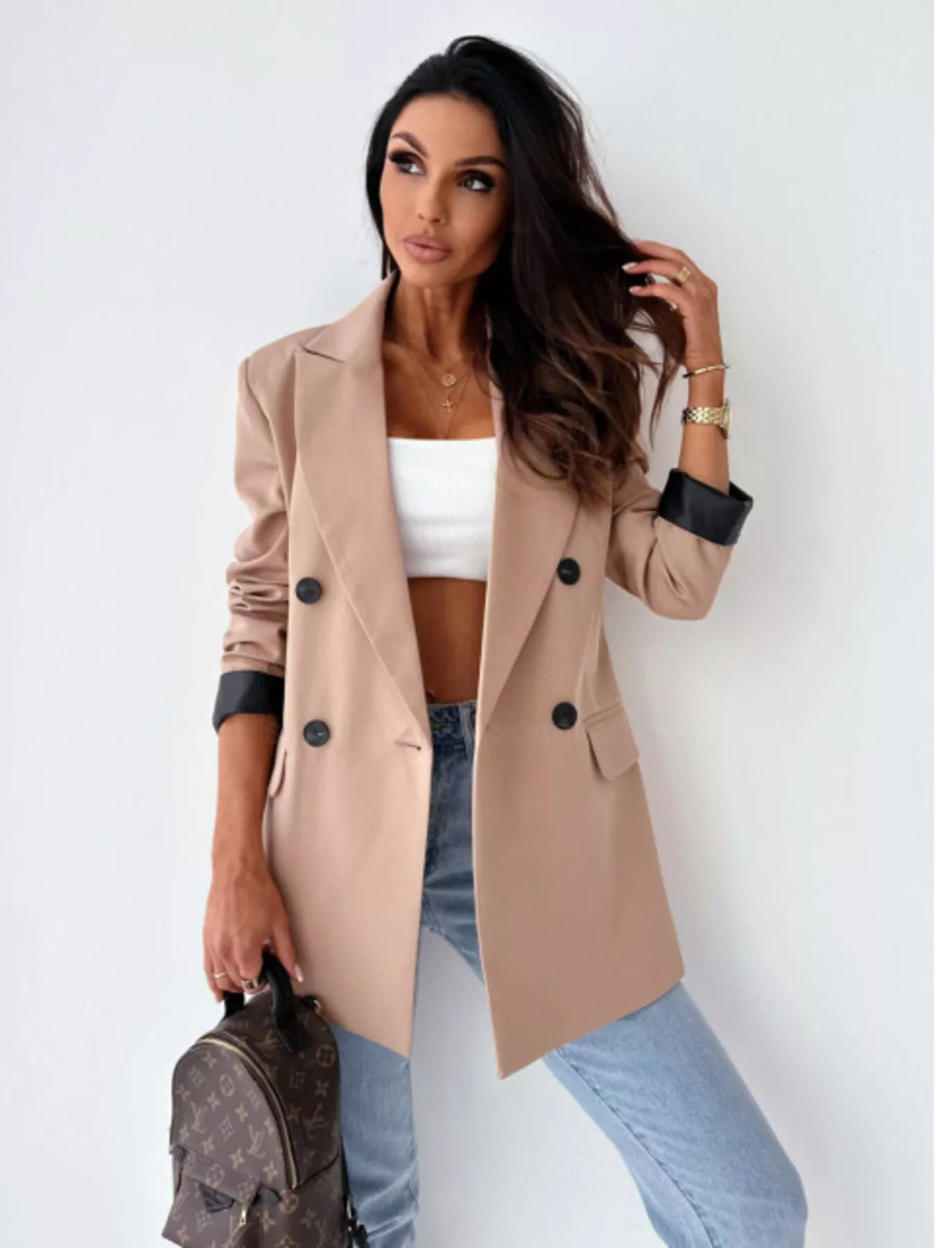 Lapel Collar Long Sleeve Blazer.
