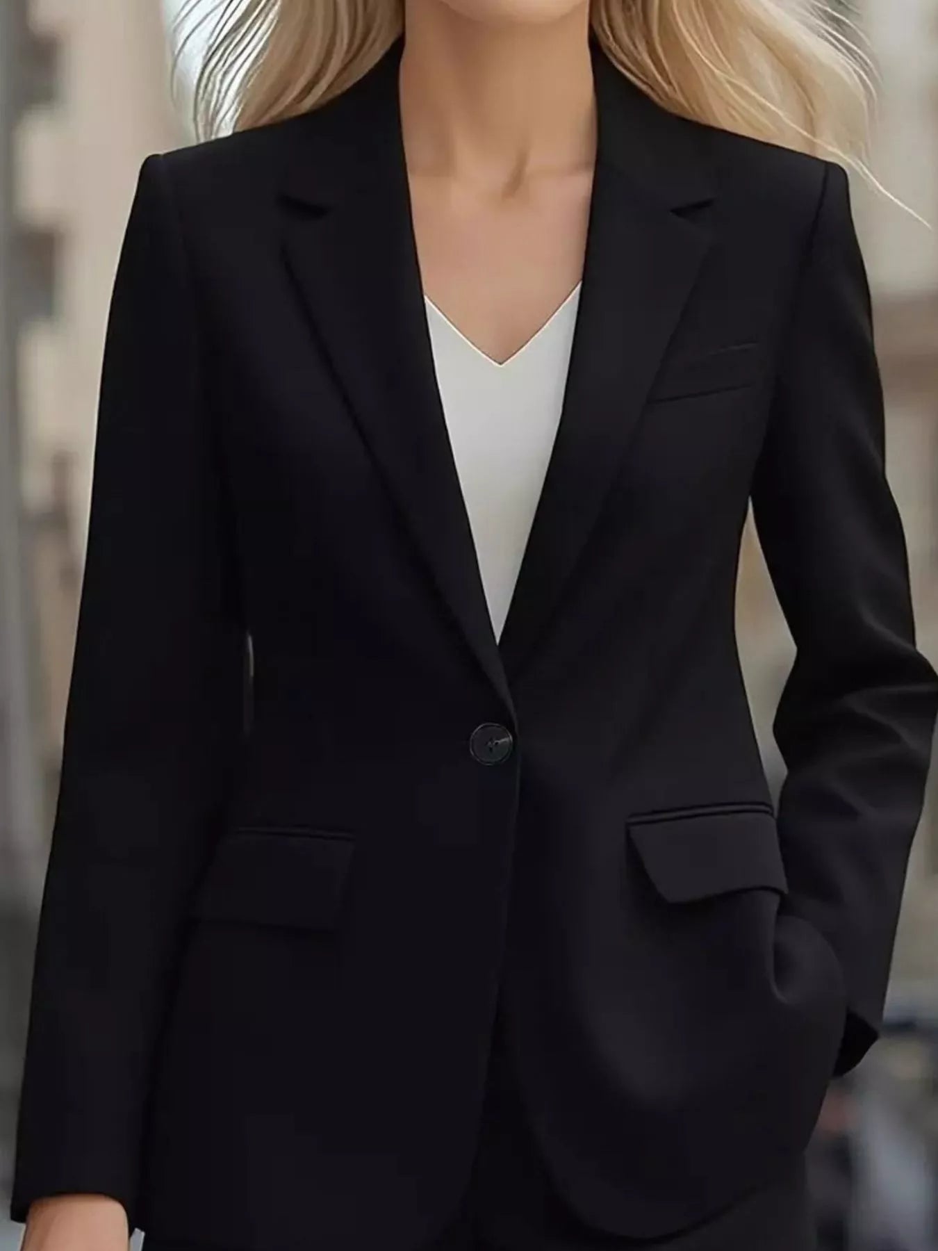 Lapel Collar One Button Blazer.