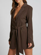 Lapel Collar Tie Waist Blazer.