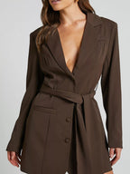 Lapel Collar Tie Waist Blazer.