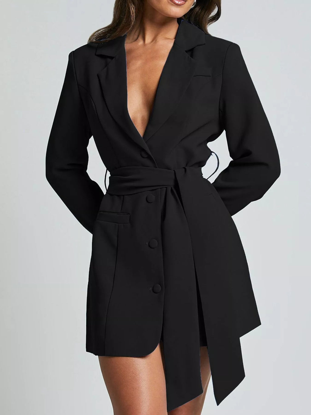 Lapel Collar Tie Waist Blazer.