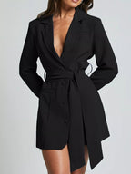 Lapel Collar Tie Waist Blazer.