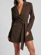 Lapel Collar Tie Waist Blazer.