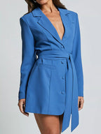 Lapel Collar Tie Waist Blazer.