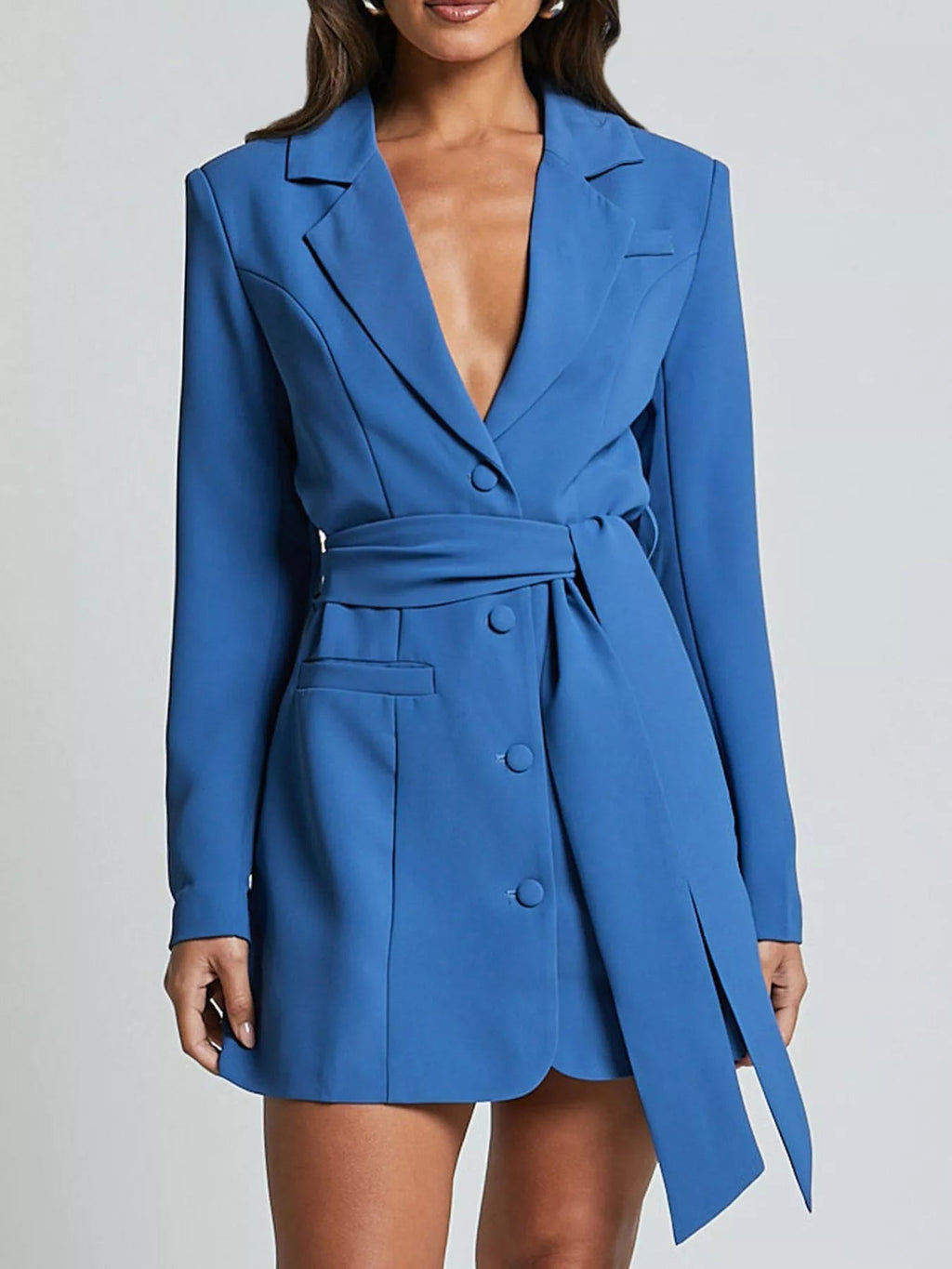 Lapel Collar Tie Waist Blazer.