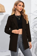 Lapel Neck Long Sleeve Blazer with Pockets.