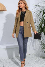 Lapel Neck Long Sleeve Blazer with Pockets.