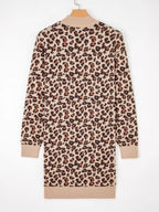 Leopard Print High Neck Shift Mini Sweater Dress.