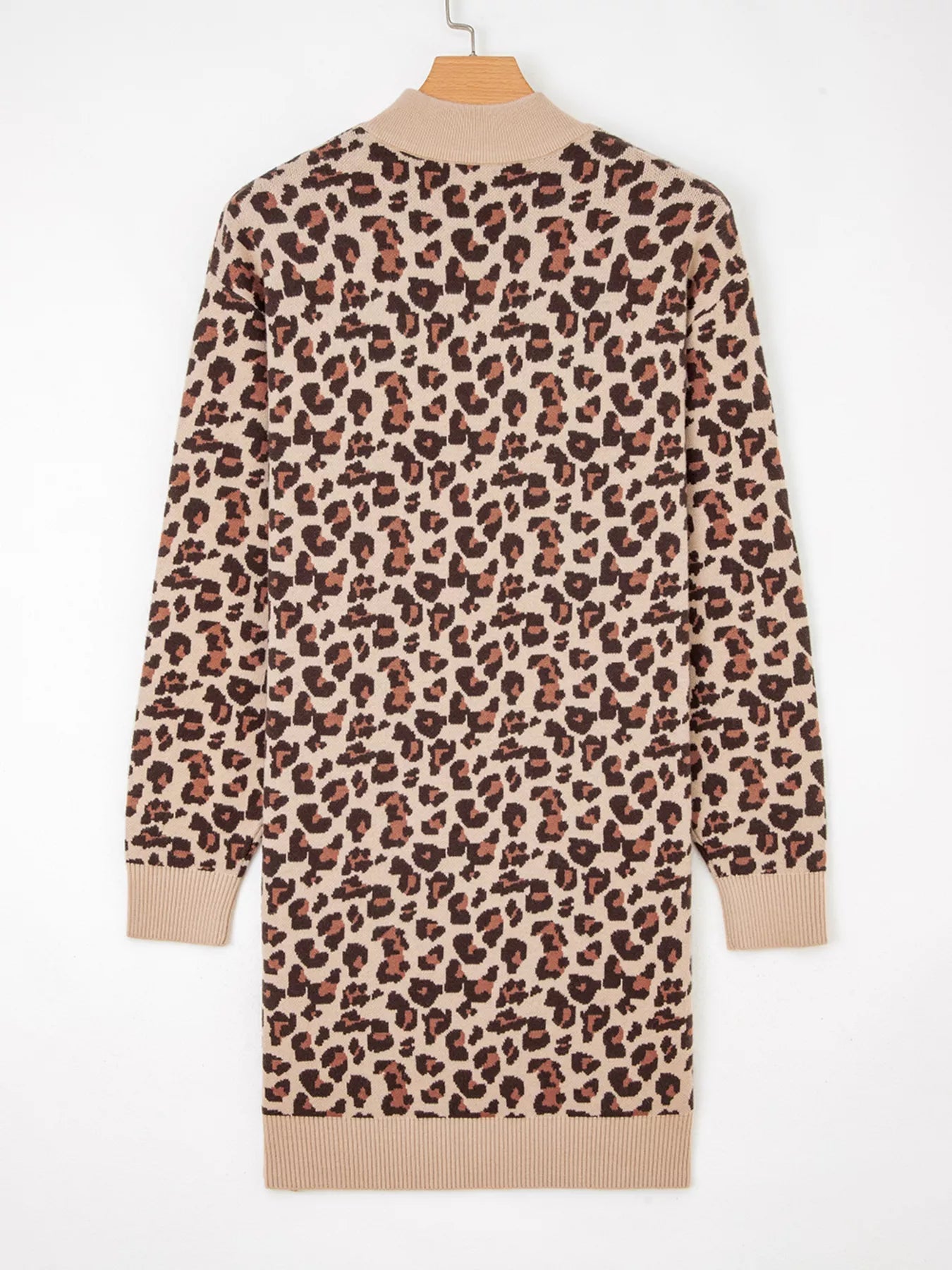Leopard Print High Neck Shift Mini Sweater Dress.