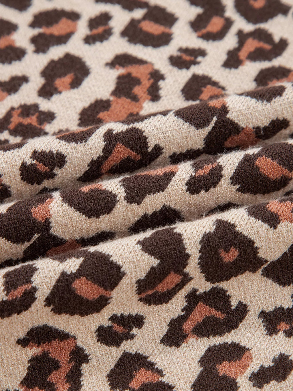 Leopard Print High Neck Shift Mini Sweater Dress.