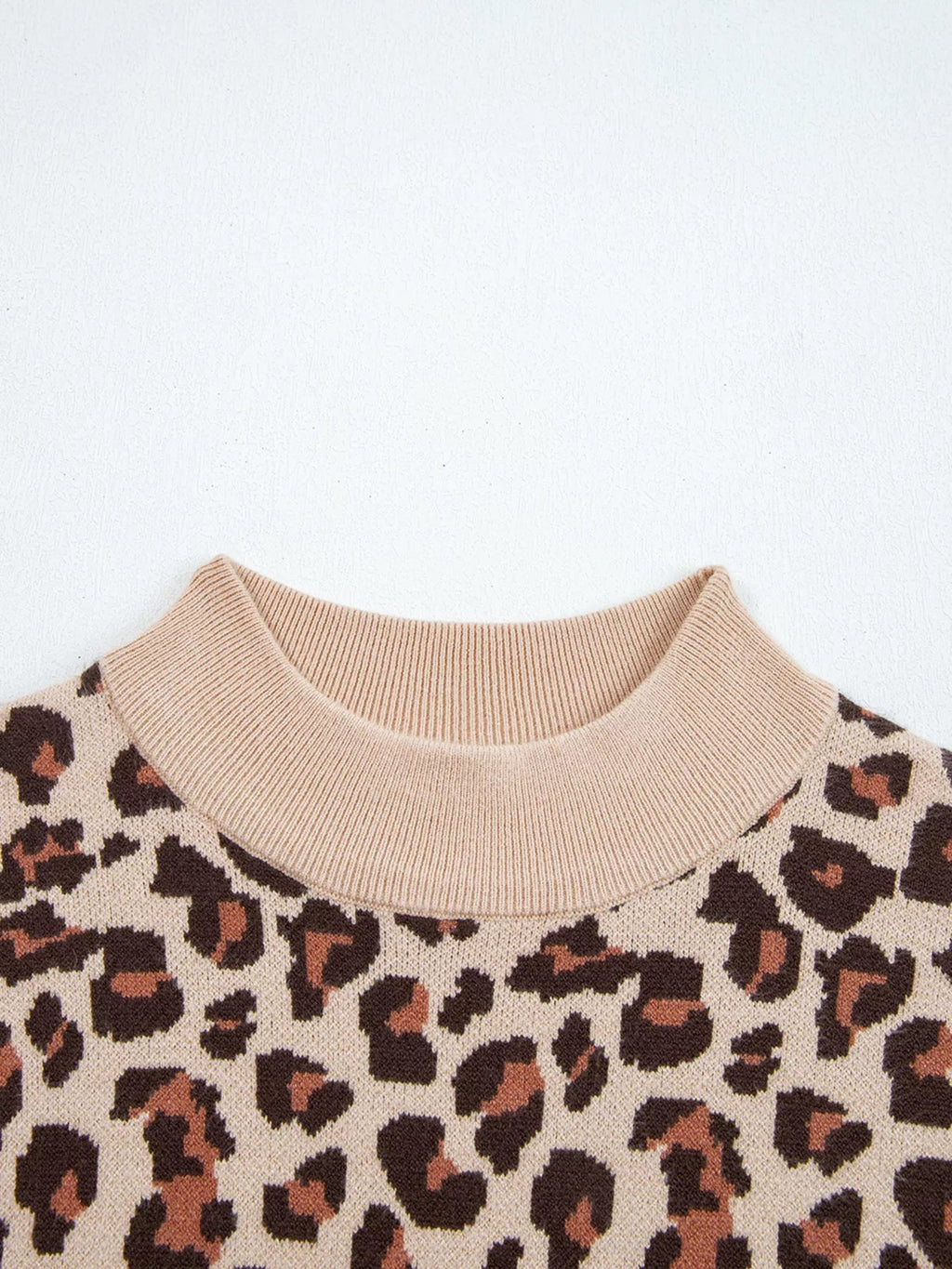 Leopard Print High Neck Shift Mini Sweater Dress.