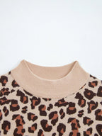 Leopard Print High Neck Shift Mini Sweater Dress.