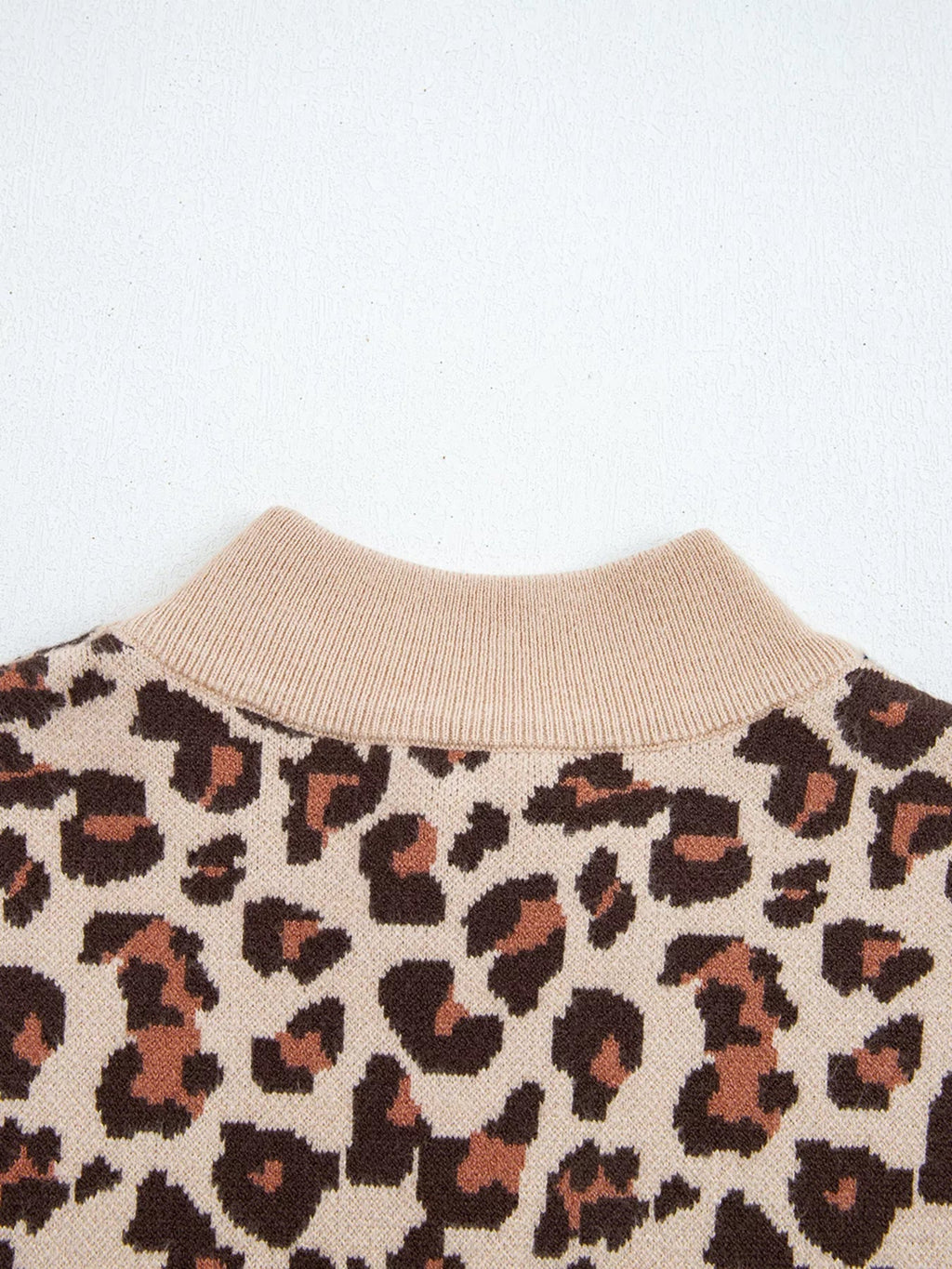 Leopard Print High Neck Shift Mini Sweater Dress.