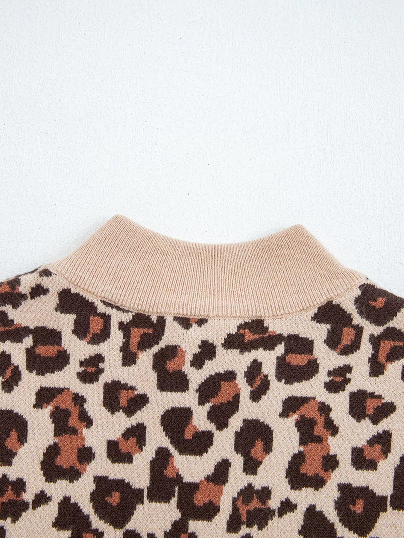 Leopard Print High Neck Shift Mini Sweater Dress.