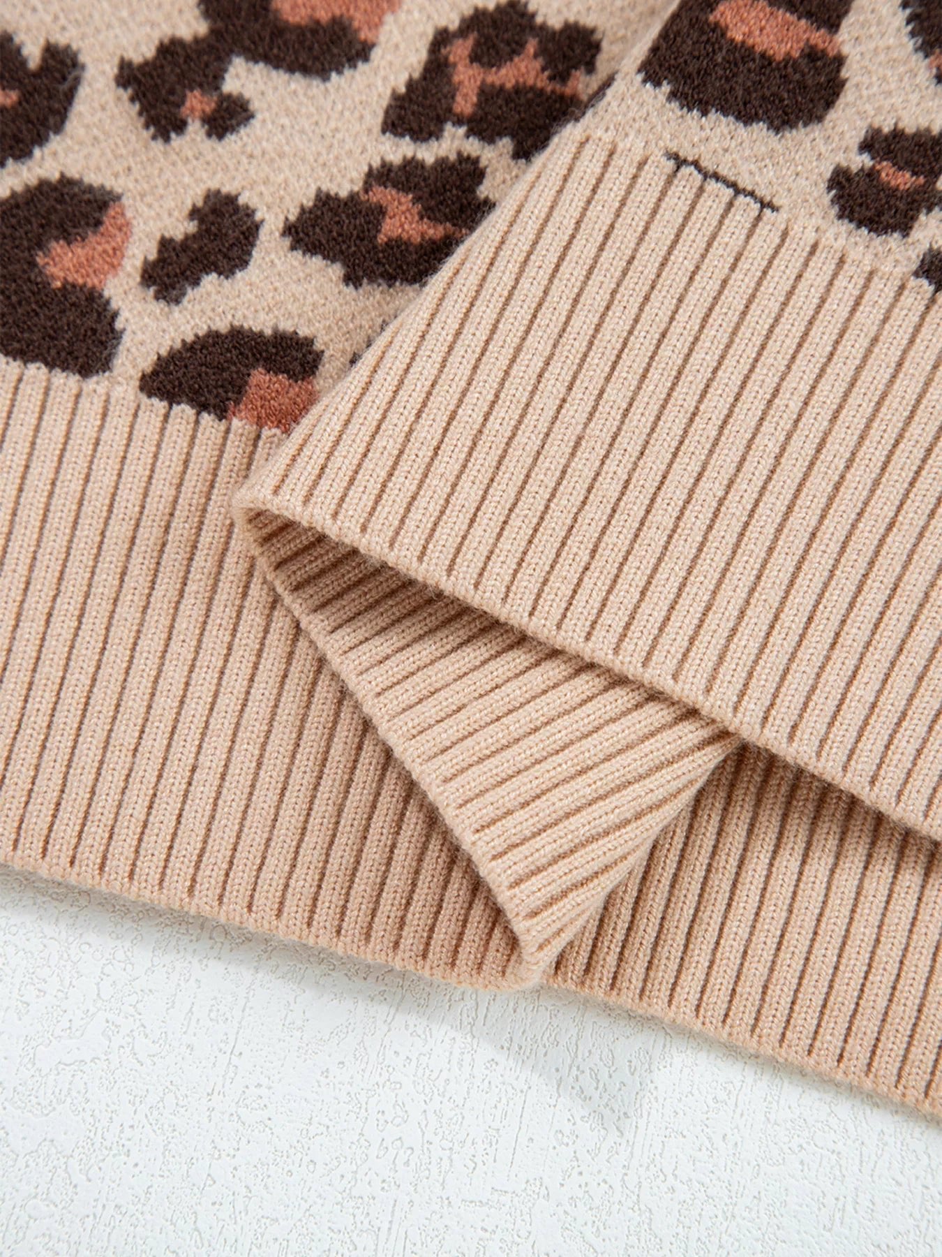 Leopard Print High Neck Shift Mini Sweater Dress.