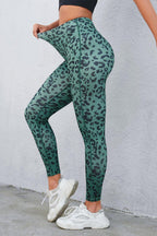 Leopard print leggings with a wide waistband for comfortable and stylish wear