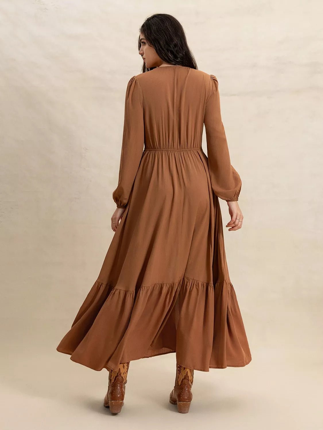 Long Sleeve Button-Front Maxi Dress.