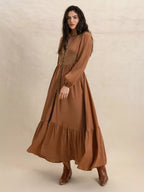 Long Sleeve Button-Front Maxi Dress.