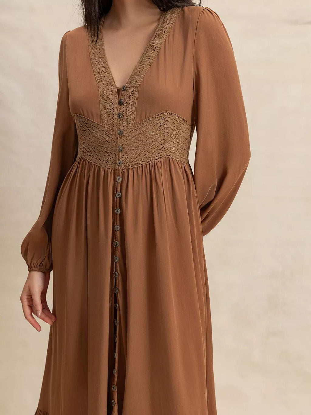 Long Sleeve Button-Front Maxi Dress.