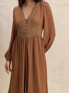 Long Sleeve Button-Front Maxi Dress.