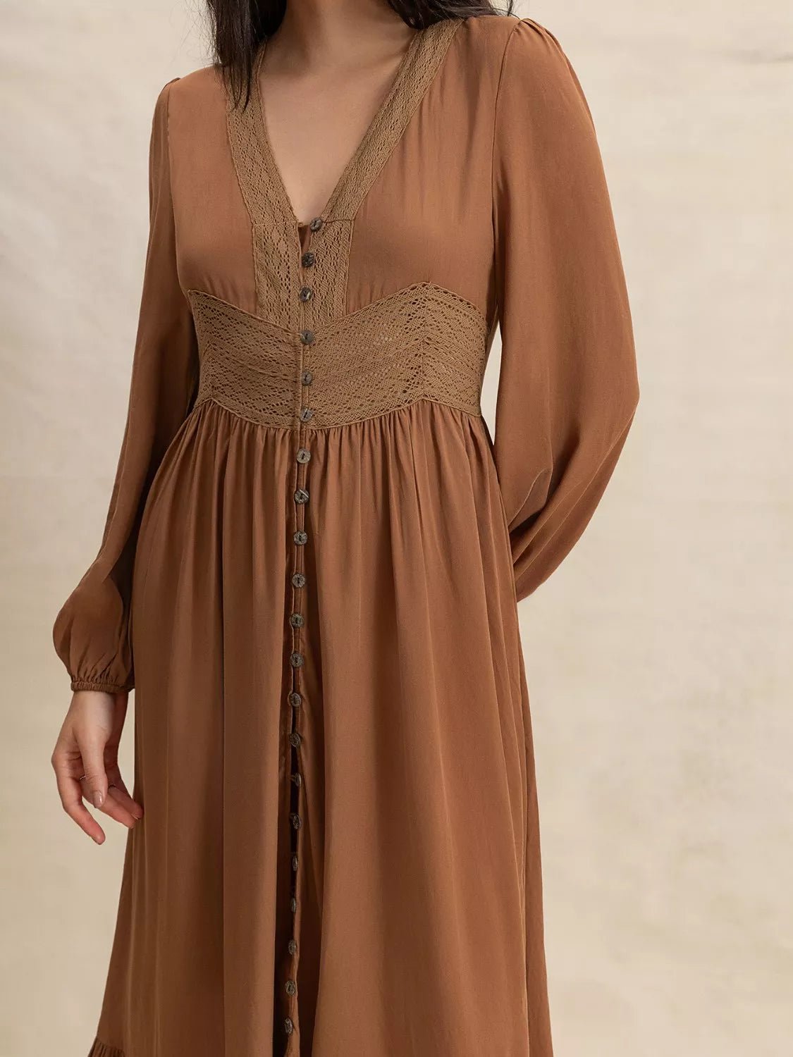 Long Sleeve Button-Front Maxi Dress.