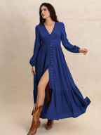 Long Sleeve Button-Front Maxi Dress.