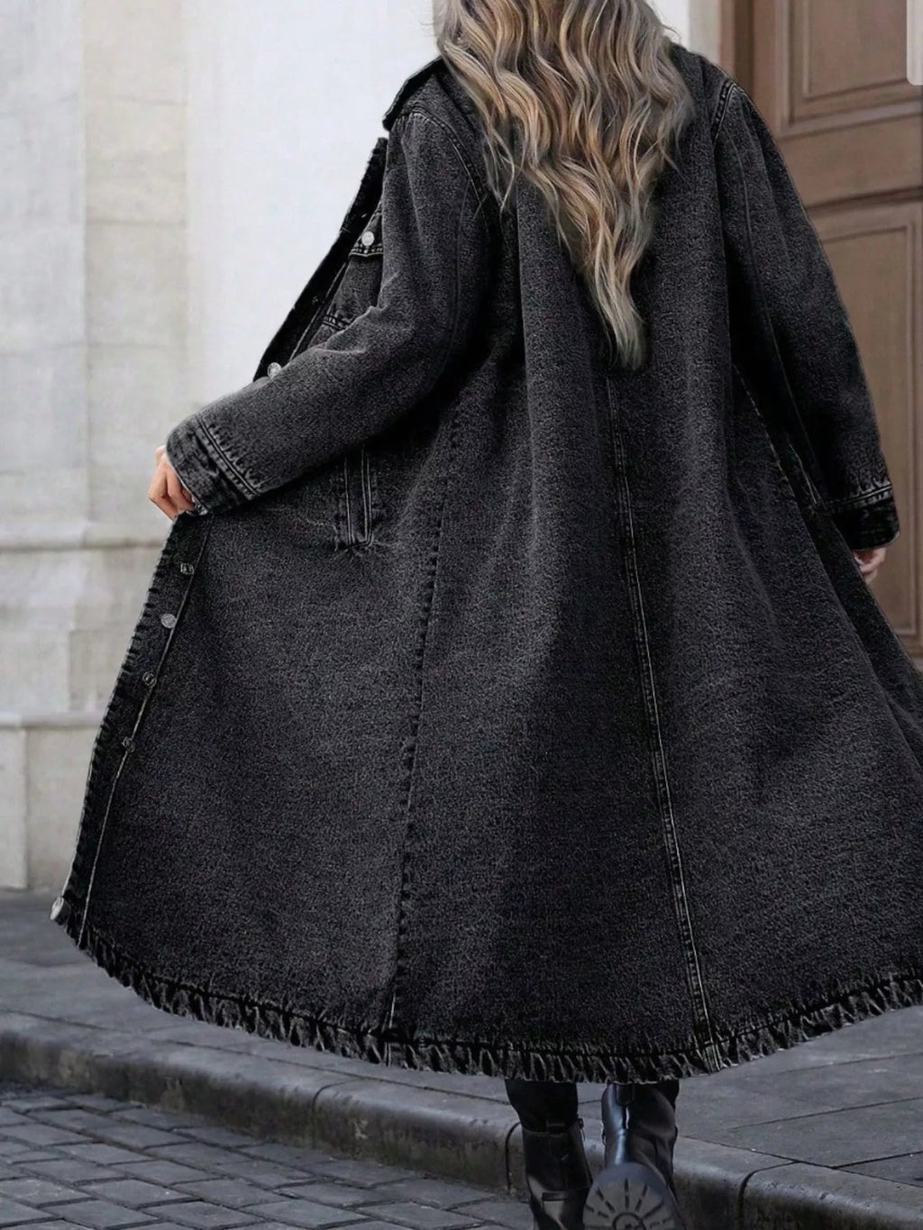 Longline Button-Front Denim Jacket.