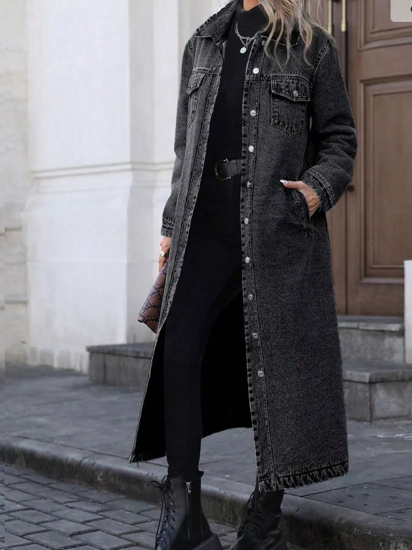 Longline Button-Front Denim Jacket.