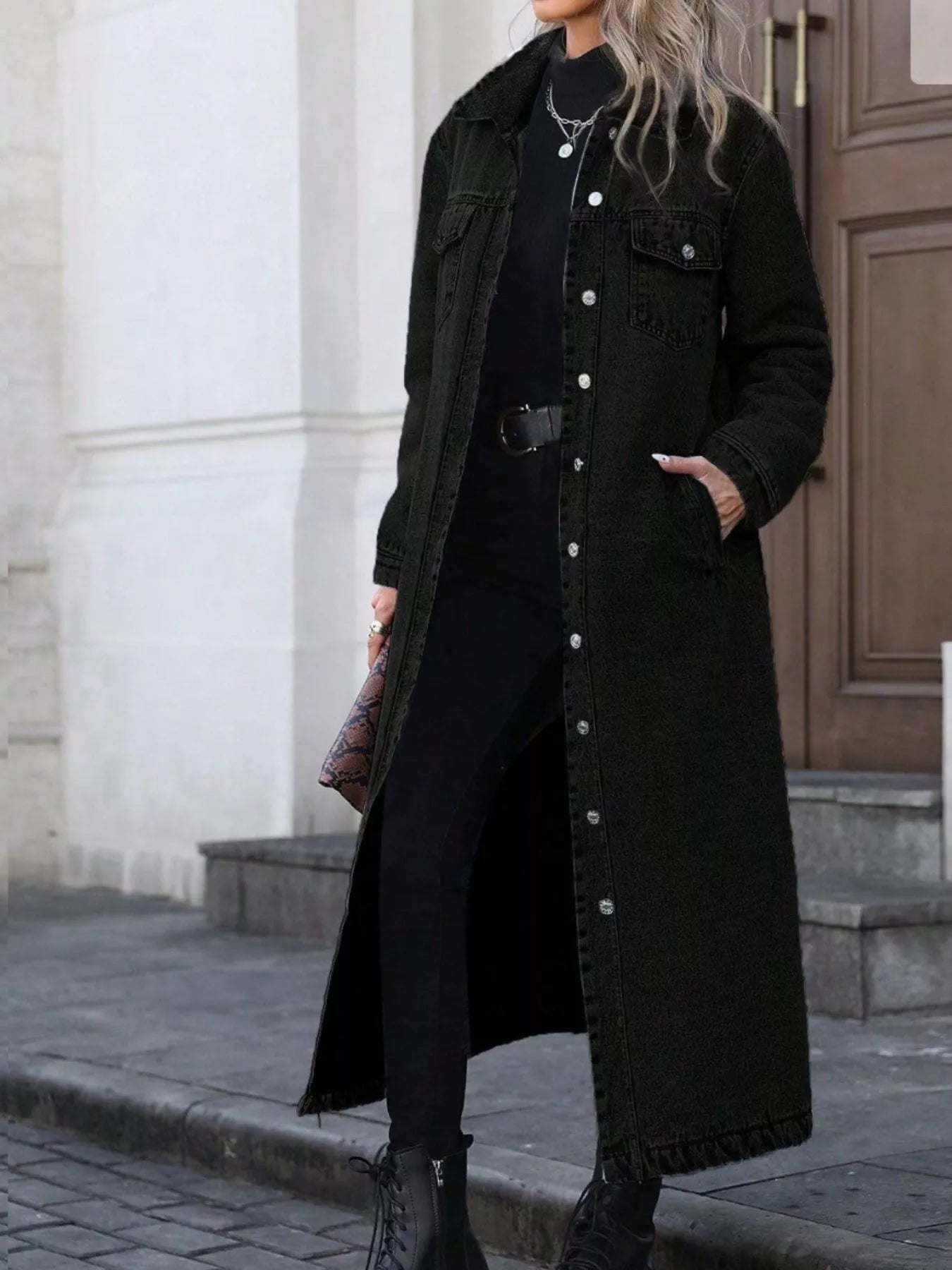 Longline Button-Front Denim Jacket.