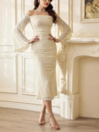 Off-Shoulder Flare Sleeve Dress.