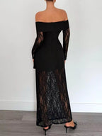 Off-Shoulder Lace Long Sleeve Maxi Dress.