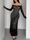 Off-Shoulder Lace Maxi Dress.