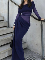 Off-Shoulder Long Sleeve Ruched Bodycon Maxi Dress.