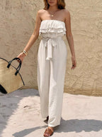 Off-Shoulder Ruffled Wide Leg Jumpsuit.