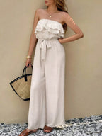 Off-Shoulder Ruffled Wide Leg Jumpsuit.
