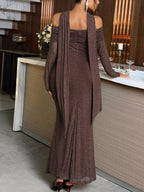 Off-Shoulder Scarf Bodycon Maxi Dress.