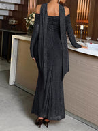 Off-Shoulder Scarf Bodycon Maxi Dress.