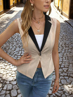 Elegant one button vest for formal wear, tailored design enhancing professional appearance and style