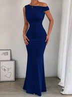 One-Shoulder Ruched Bodycon Maxi Dress.