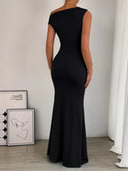 One-Shoulder Ruched Bodycon Maxi Dress.