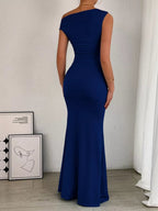 One-Shoulder Ruched Bodycon Maxi Dress.