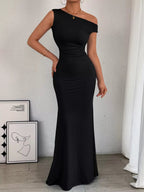 One-Shoulder Ruched Bodycon Maxi Dress.