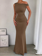 One - Shoulder Ruched Bodycon Maxi Dress