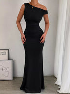 One-Shoulder Ruched Bodycon Maxi Dress.